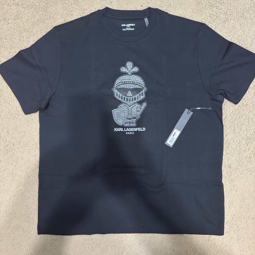 Karl Lagerfeld Black Embellished Graphic Tee